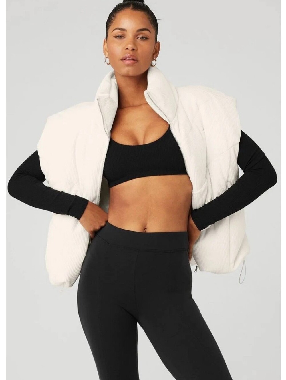 ALO Yoga Cream Puffer Vest - Quilted High Collar